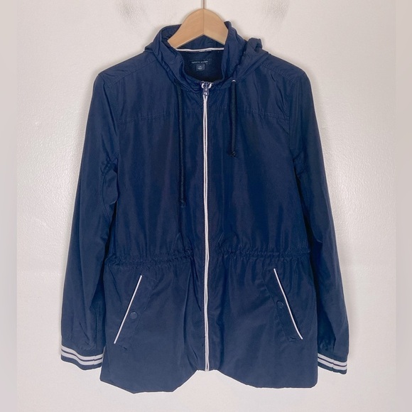 Tommy Hilfiger Women's Windbreaker Lightweight Hooed Jacket Size L Color Blue - Picture 1 of 13